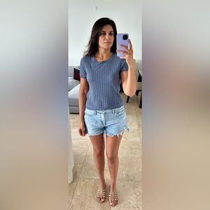 J Crew Blue Silk-blend Cropped T-shirt (S)